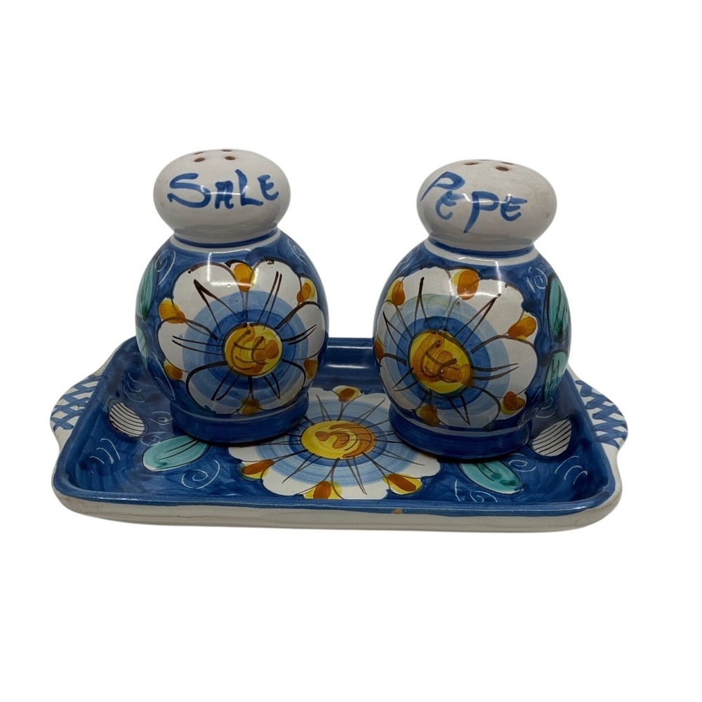 Caltagirone Set Salt & Pepper with Tray Sicilian Vintage Cottage core Farmhouse